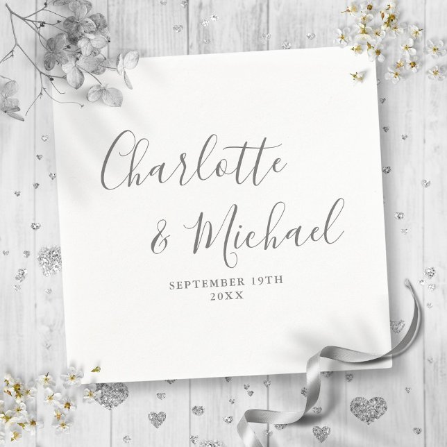 Servilleta De Papel Elegante Boda de escritura de firma gris (Elegant Gray Signature Script Wedding Napkins)