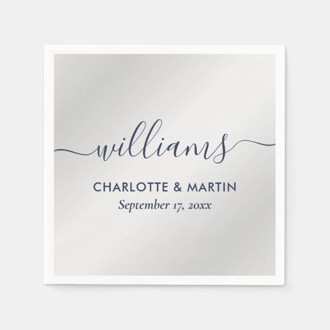 Servilleta De Papel Elegante Boda de estilo moderno de la marina azul  (Anverso)