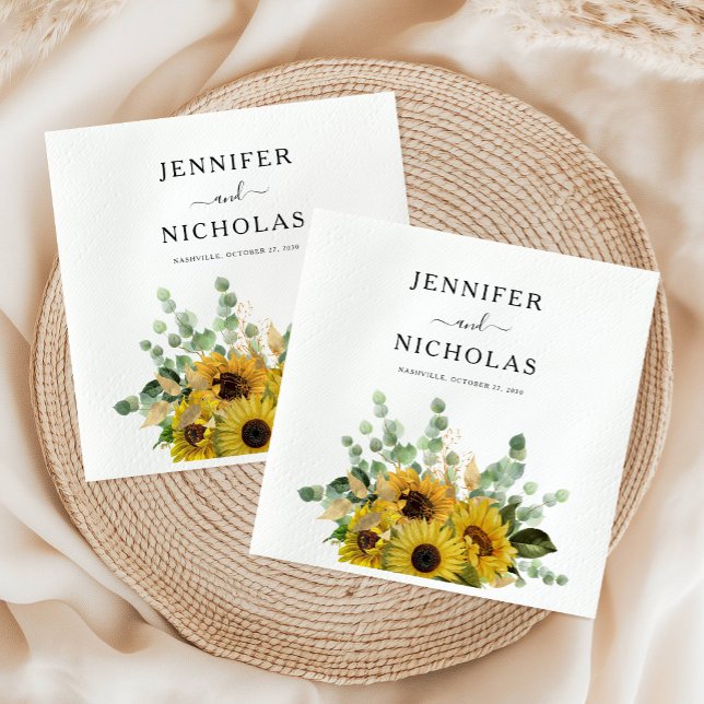 Servilleta De Papel Elegante Boda de Eucalipto floral de girasol flora (Elegant Floral Sunflower Eucalyptus Wedding Napkins)