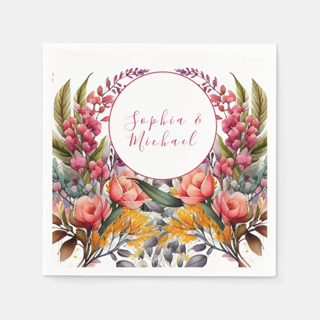 Servilleta De Papel Elegante Boda de Flor Silvestre (Anverso)