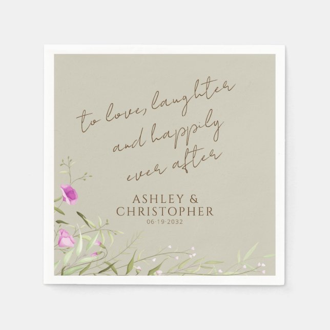 Servilleta De Papel Elegante Boda de Flor Silvestre Moderna (Anverso)