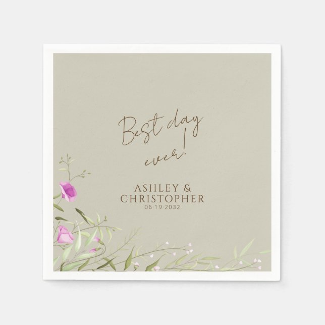 Servilleta De Papel Elegante Boda de Flor Silvestre Moderna (Anverso)