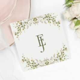 Servilleta De Papel Elegante Boda de Flor Silvestre Verde