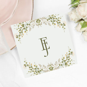 Servilleta De Papel Elegante Boda de Flor Silvestre Verde