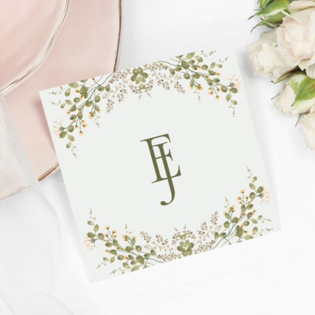 Servilleta De Papel Elegante Boda de Flor Silvestre Verde (Subido por el creador)
