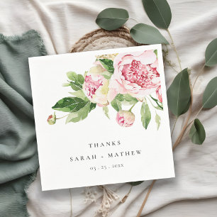 Servilleta De Papel Elegante Boda de Floral Peónica Verde Rosa