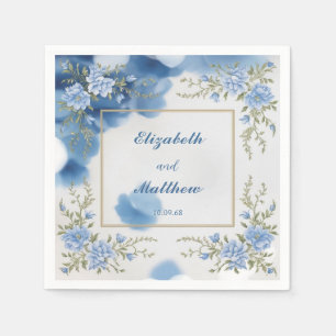 Servilleta De Papel Elegante boda de flores de color blanco y azul