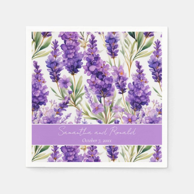 Servilleta De Papel Elegante Boda de flores de lavanda acuática (Anverso)