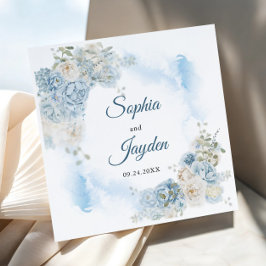 Servilleta De Papel Elegante Boda de flores de Rosa de marfil azul hie