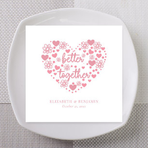 Servilleta De Papel Elegante Boda de flores y corazón rosa personaliza