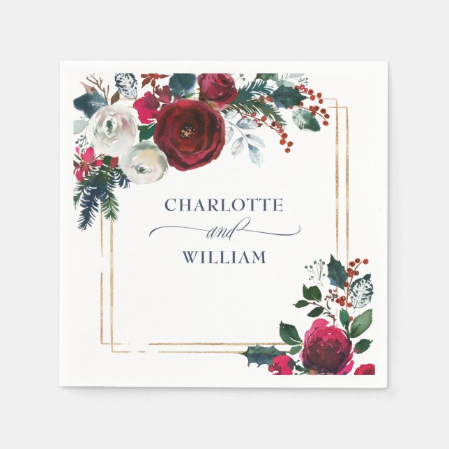 Servilleta De Papel Elegante Boda de Foliage Rosas de Invierno de Borg (Anverso)