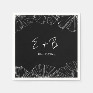 Servilleta De Papel Elegante boda de Ginkgo Biloba negro