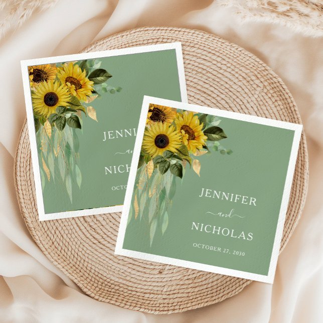 Servilleta De Papel Elegante Boda de girasoles verdes (Elegant Green Sunflowers Wedding Napkins)