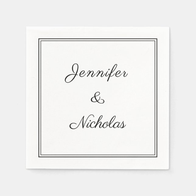Servilleta De Papel Elegante Boda De Guión Blanco Y Negro (Anverso)