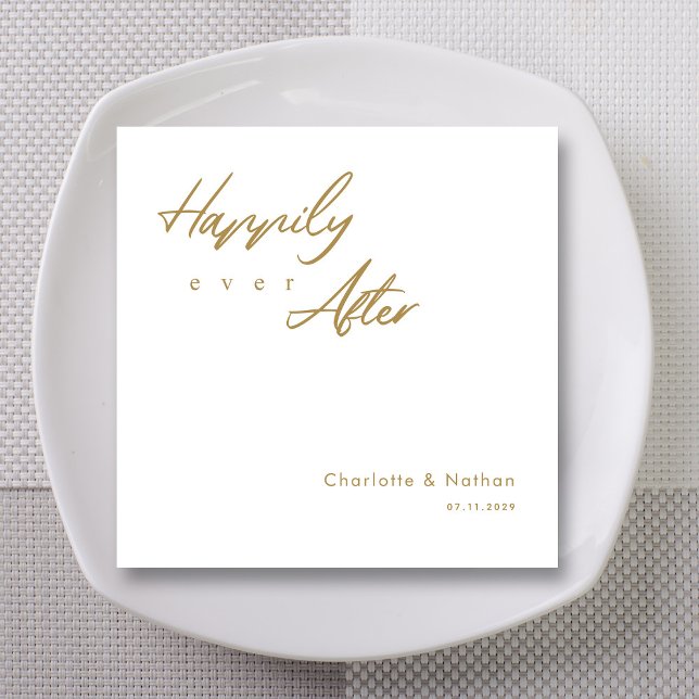 Servilleta De Papel Elegante Boda de guión dorado "Feliz siempre despu (Elegant 'Happily Ever After' Gold Script Wedding Napkins)