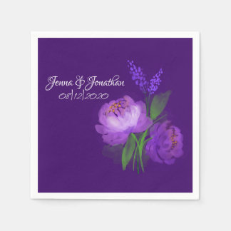 Servilleta De Papel Elegante Boda de guión floral púrpura