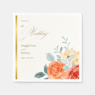 Servilleta De Papel Elegante Boda de guiones florales de Rubor Gold