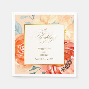 Servilleta De Papel Elegante Boda de guiones florales de Rubor Gold