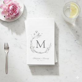 Servilleta De Papel Elegante Boda de guirnalda gris blanco botánico