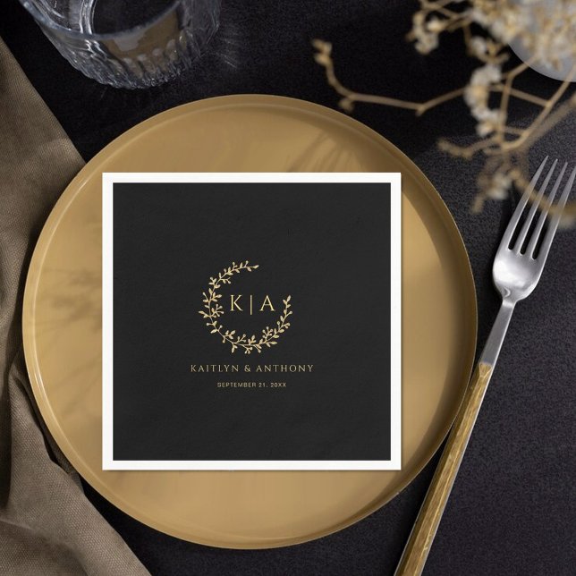 Servilleta De Papel Elegante Boda de guirnaldas de monograma negro y o (Subido por el creador)