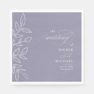 Servilleta De Papel Elegante Boda de hojas Minimalistas violetas y bla