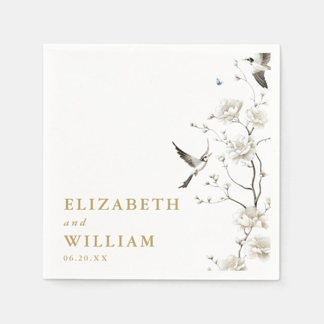 Servilleta De Papel Elegante Boda de Jardín Floral Chinoiserie Gold (Anverso)