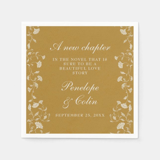 Servilleta De Papel Elegante Boda de la Biblioteca de Oro Floral Vinta (Anverso)