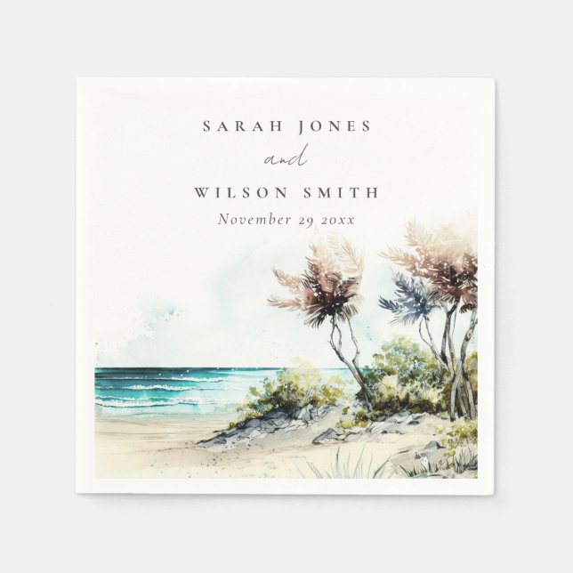 Servilleta De Papel Elegante Boda de la costa de la Palm Beach (Anverso)