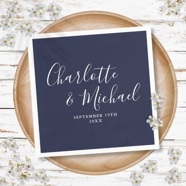 Servilleta De Papel Elegante Boda de la Marina Azul (Elegant Navy Blue Signature Wedding Napkins)