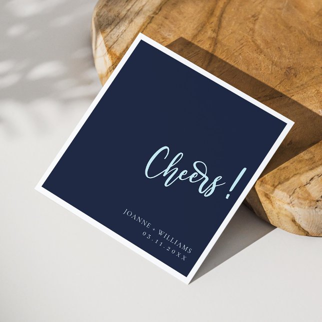 Servilleta De Papel Elegante Boda de la Marina con las manos azules (Personalized Elegant Navy Blue Hand Lettering Cheers Wedding Napkins)
