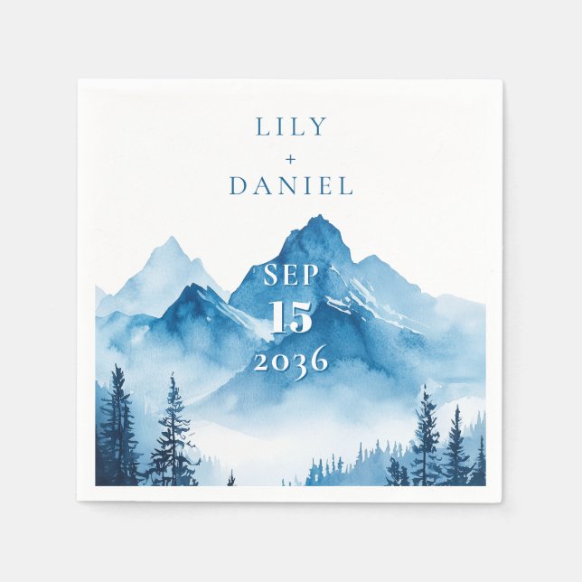Servilleta De Papel Elegante Boda de las Montañas Azules (Anverso)