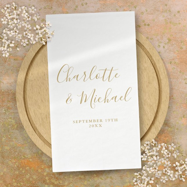 Servilleta De Papel Elegante Boda de Letra de Firma de Oro (Elegant Gold Signature Script Wedding Paper Guest Towels)