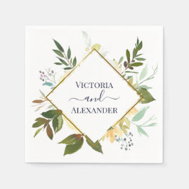 Servilleta De Papel Elegante Boda de marco de Relieve metalizado dorad