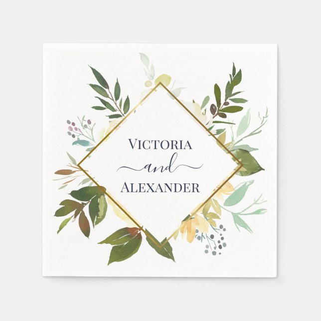 Servilleta De Papel Elegante Boda de marco de Relieve metalizado dorad (Anverso)