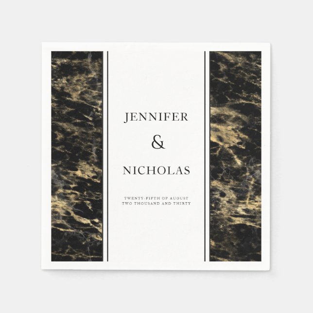 Servilleta De Papel Elegante Boda de Mármol Negro (Anverso)
