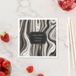 Servilleta De Papel Elegante Boda de Mármol Negro y Oro