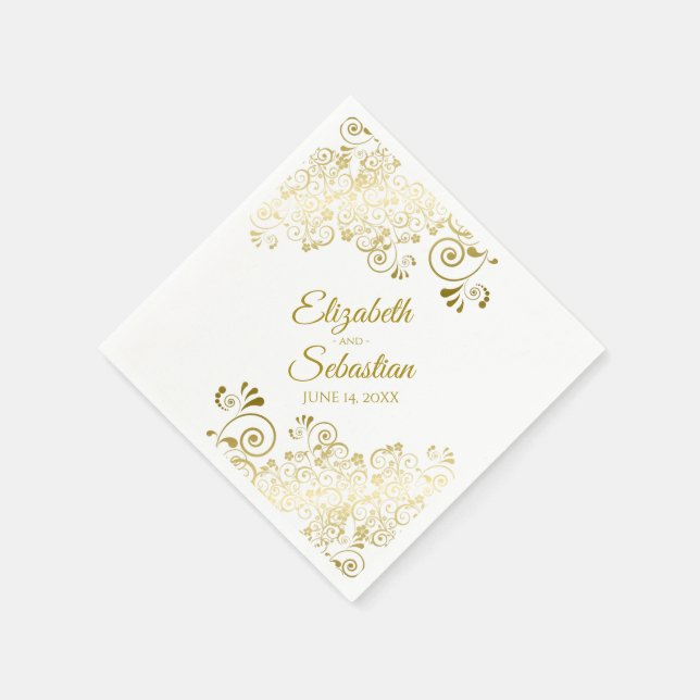 Servilleta De Papel Elegante Boda de Moda simple con floral dorado fil (Borde)