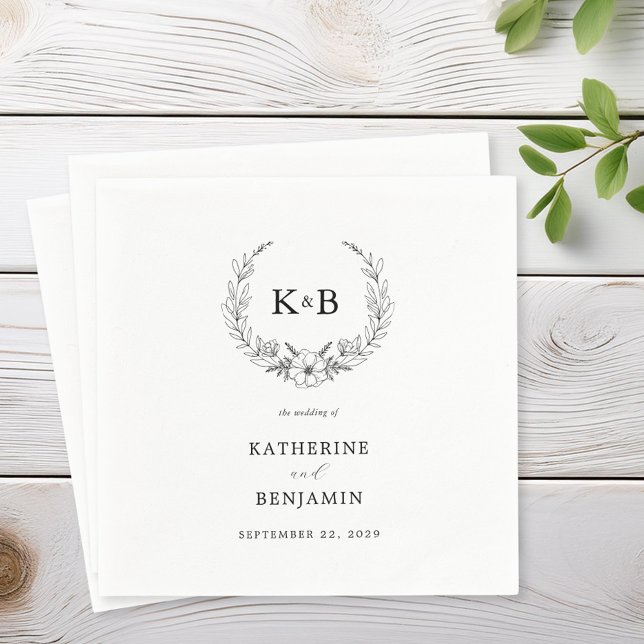 Servilleta De Papel Elegante Boda de monograma de floral (Subido por el creador)