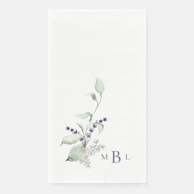 Servilleta De Papel Elegante Boda de Monograma de Foliage & Lavender I (Anverso)