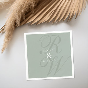 Servilleta De Papel Elegante Boda de Monograma de Guión Verde Sage