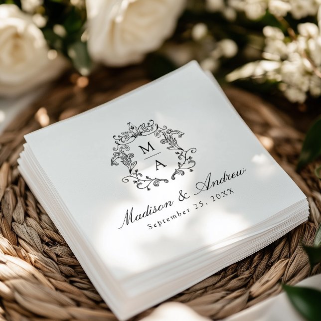 Servilleta De Papel Elegante Boda de Monograma de la Chinoiserie negra (Subido por el creador)