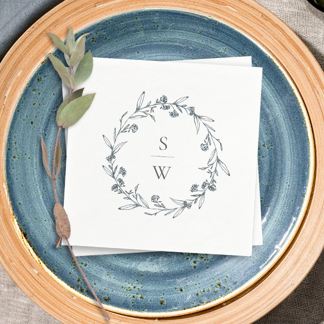 Servilleta De Papel Elegante Boda de Monograma de Laurel Floral Wreath (Subido por el creador)