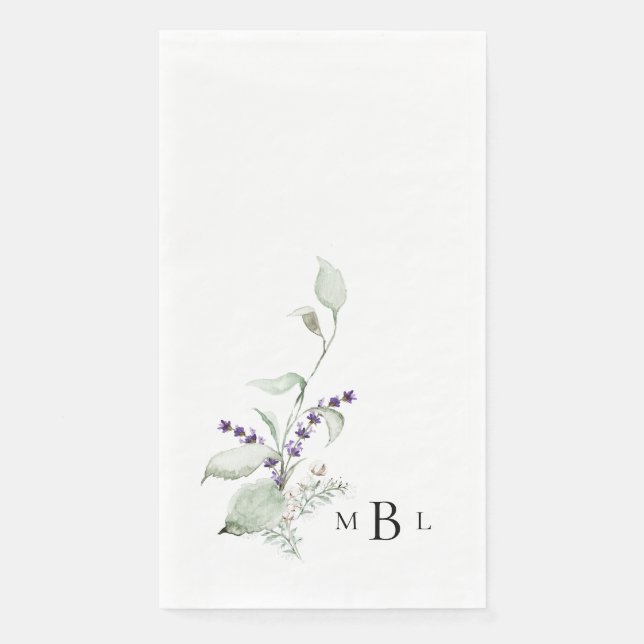 Servilleta De Papel Elegante Boda de monograma de lavanda Foliage (Anverso)