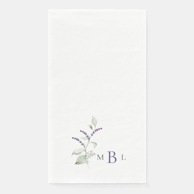 Servilleta De Papel Elegante Boda de monograma de lavanda Foliage (Anverso)