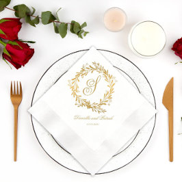 Servilleta De Papel Elegante Boda de Monograma Dorado