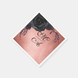 Servilleta De Papel Elegante Boda de Monograma Floral Negro y Rubor