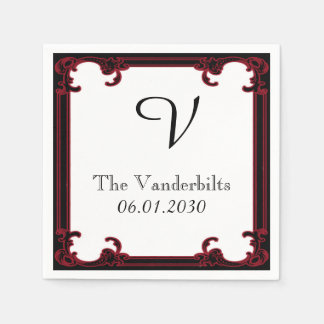 Servilleta De Papel Elegante Boda de Monograma Gótico Rojo