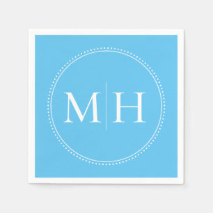 Servilleta De Papel Elegante Boda de Monograma Mínimo Sky Blue