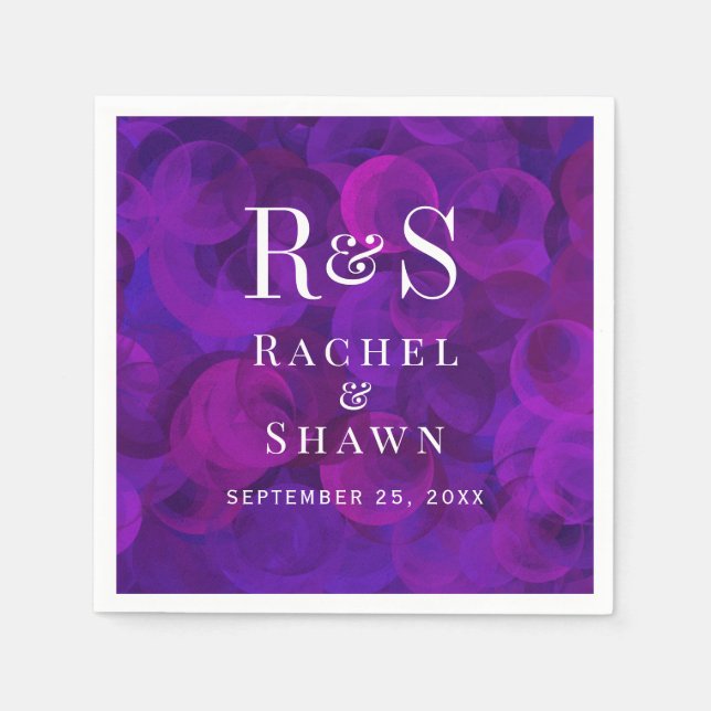 Servilleta De Papel Elegante Boda de Monograma Moderno de Moda Púrpura (Anverso)