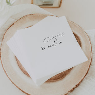 Servilleta De Papel Elegante Boda de Monograma Negro y Blanco